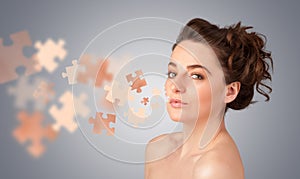 Pretty young girl with skin puzzle illustration