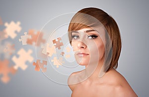 Pretty young girl with skin puzzle illustration