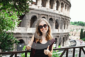 Pretty young girl tourist in Rome, Italy