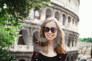 Pretty young girl tourist in Rome, Italy