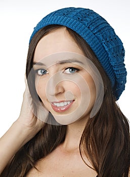 Pretty young girl wearing beanie wool hat