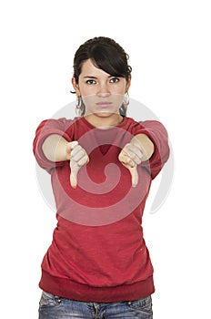 Pretty young girl wearing red top posing with