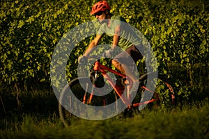 Pretty, young man biking on a mountain bike