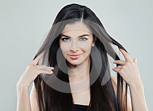 Pretty Young Model Woman with Long Silky Hair