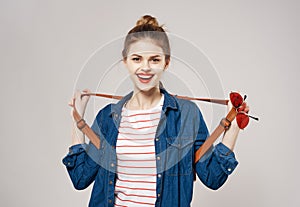 pretty young woman backpack school student modern style