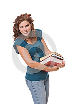 Carino giovane donna contabilità libri 