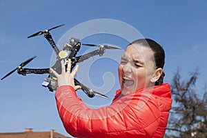 Pretty young woman just a moment before drone attack