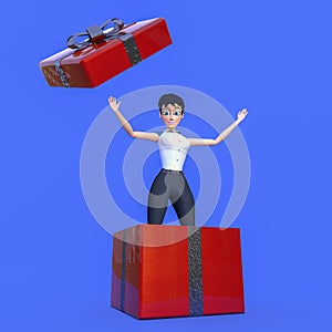 Pretty young woman with a red gift box 3d rendering