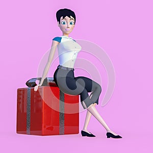 Pretty young woman with a red gift box 3d rendering