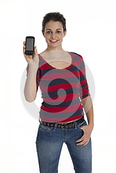 Pretty Young Woman Showing Cell Phone