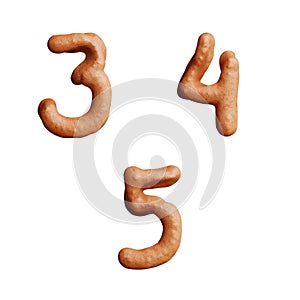 Pretzel capital letter alphabet - digits 3-5