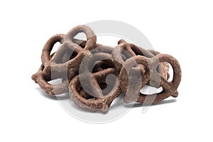 Pretzel with Chocolated biscuit flavored and coated chocolated cream on white background photo