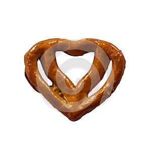 Pretzel in heart shape isolated on white background