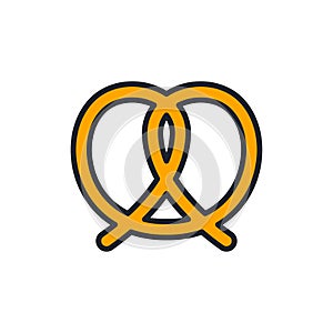 Pretzel icon. Bakery and pastry isolated line color icons