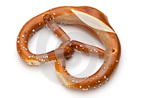 Pretzel isolated on white. Fresh fragrant brezel top view.