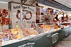 Pretzels and Mozartkugel candies in Salzburg