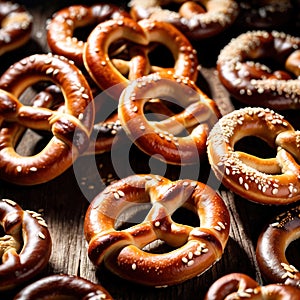 Pretzels, traditional baked bread snack with twisted shape