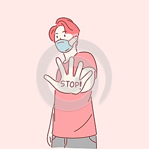 Prevent disease, flu, Virus concept. Hand drawn flat character style