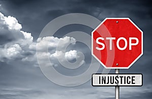 Prevent injustice - road sign concept photo