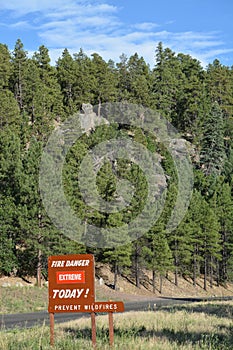 Prevent wildfires, fire danger sign in Kaibab National Forest, Arizona