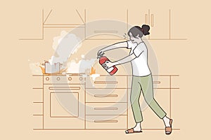 Preventing kitchen fire and flame concept