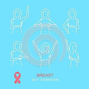 Prevention of Breast Cancer Thin Line Concept Card Poster Ad. Vector