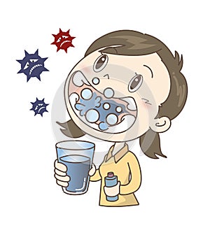 Prevention of colds and influenza - gargle - girl