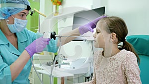 Preventive inspection at child reception at ENT doctor, healthy kid, children`s polyclinic, medical examination child by