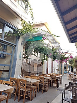 Preveza city in summer afternoon greece alleys restaurants
