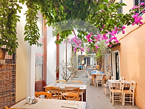 Preveza city in summer afternoon greece alleys restaurants