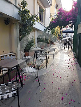 Preveza city in summer afternoon greece alleys restaurants