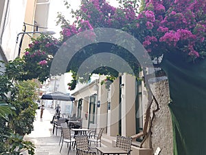 Preveza city in summer afternoon greece alleys restaurants