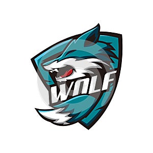 Blue shield wolf logo design
