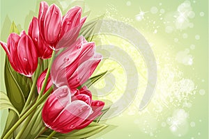 Preview background bouquet of pink tulips for your text