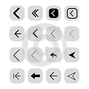 Previous back arrow icon set