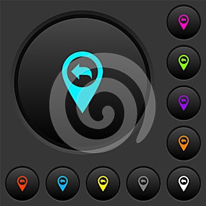 Previous GPS map location dark push buttons with color icons