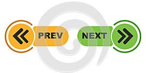 Previous and next button. prev next buttons arrow. Left right arrow icon. Back and Next buttons suitable for apps and websites ui
