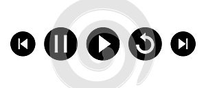 Previous, pause, play, repeat, and next track button icon vector