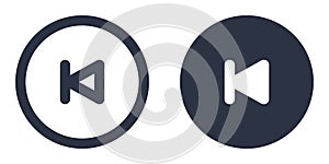 Previous Track Button simple icons set designed in filled and stroke style