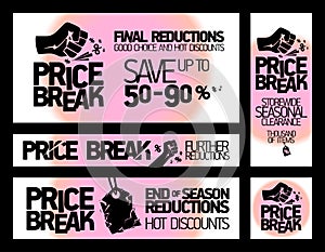 Price break banners vector set for seasonal clearance and discounts photo