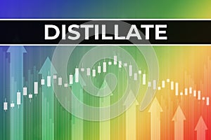Price change on trading Distillate futures on multicolored finance background from graphs, charts, columns, candles, bars. Trend photo