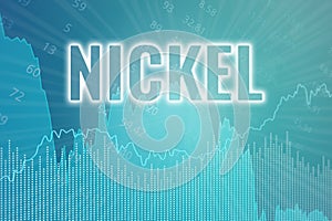 Price change on trading Nickel futures on blue finance background from graphs, charts, columns, earth. Trend up and down. 3D
