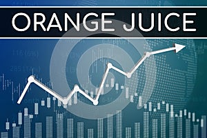 Price change on trading Orange juice futures on blue finance background. Trend up and down. 3D illustration