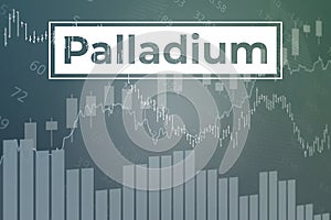 Price change on trading Palladium futures on gray finance background from graphs, charts, columns, earth. Trend up and down. 3D