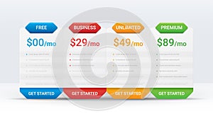 Price comparison table layout template for four products