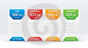 Price comparison table layout template for four products