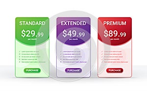 Price comparison table layout template for three products