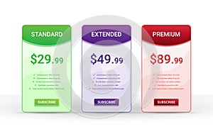 Price comparison table layout template for three products