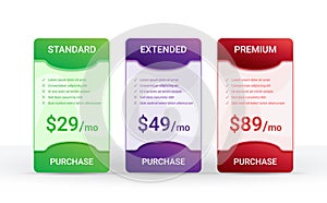 Price comparison table layout template for three products