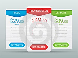 Price comparison table layout template for three products